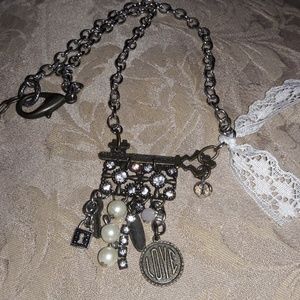 Plunder key necklace mixed metals with lace